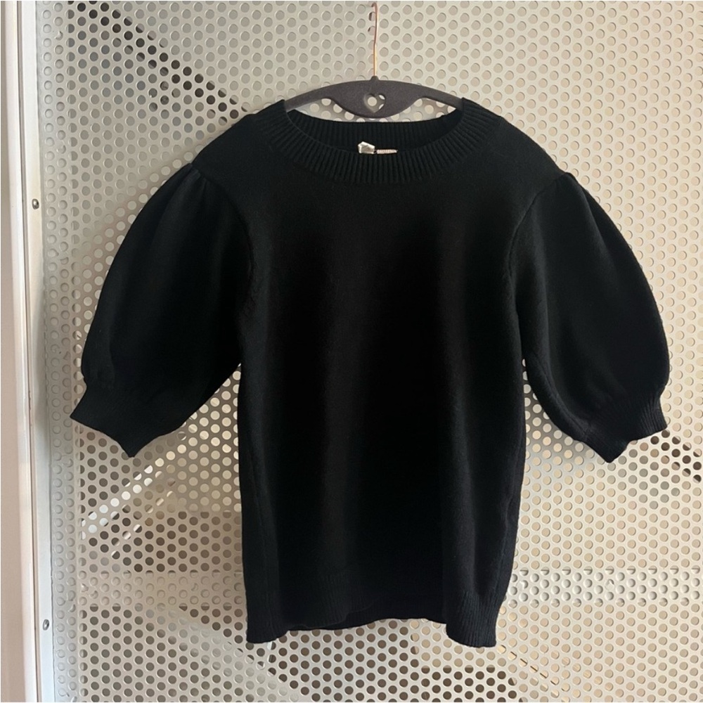 Moth by Anthropologie Black Puff Sleeve Sweater Size Small in Black